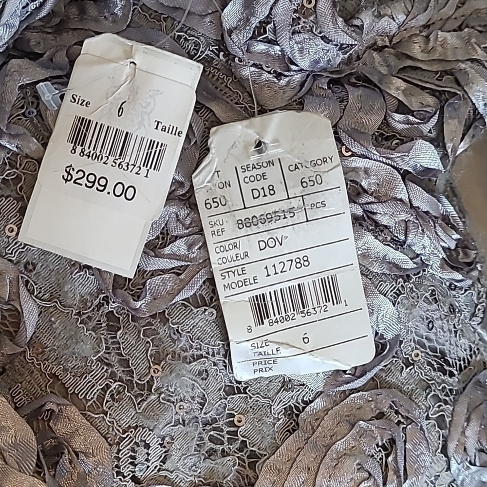 Alex Evening Size 6 Grey Sequined, Flowery Formal, Full Length Dress - Picture 6 of 6